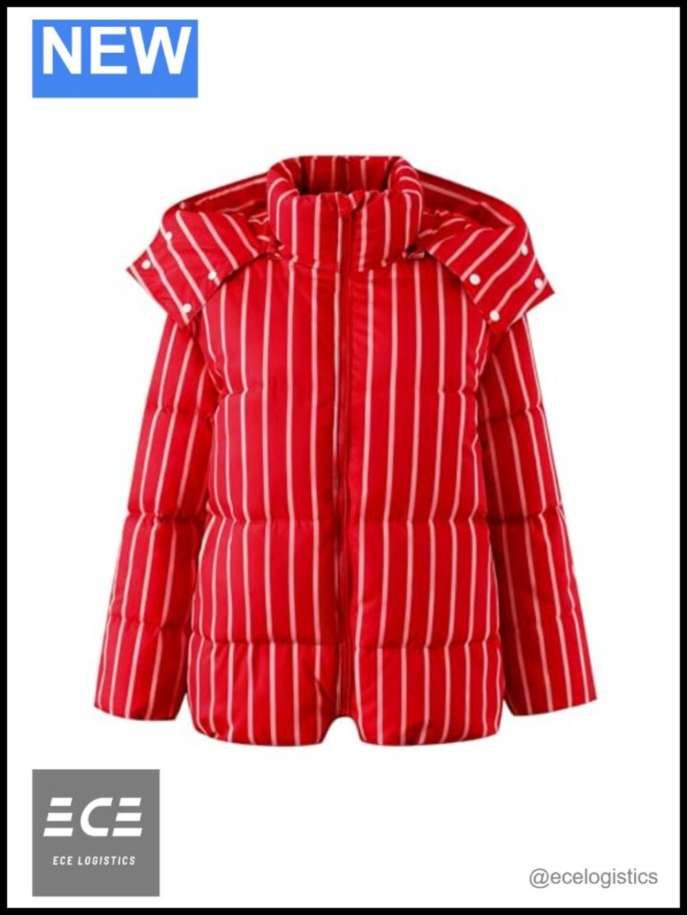 Women's Striped Puffer Jacket Zip Up Quilted Coat with Hood